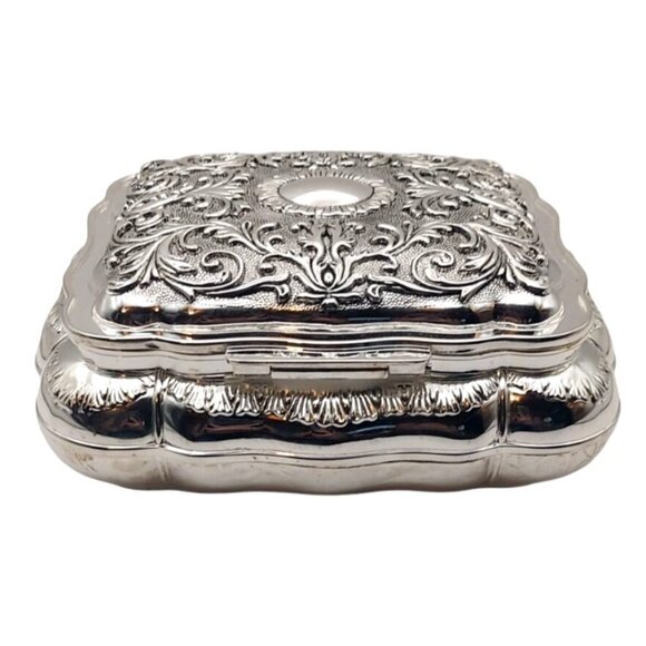 Godinger Silverplated Baroque Jewelry Box W/ Red Velvet Interior Victorian Style - Picture 6 of 9
